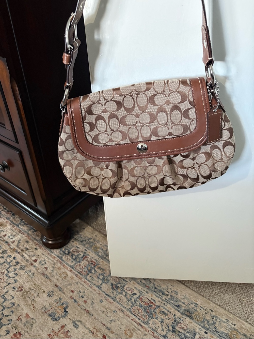 Coach Tan and Brown Signature Canvas Shoulder Bag